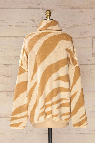 Athena Camel Zebra Print Sweater | La petite garçonne back view