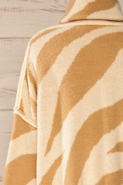 Athena Camel Zebra Print Sweater | La petite garçonne back close-up