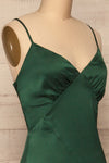 Athy Green V-Neck Midi Satin Dress | La petite garçonne side close-up