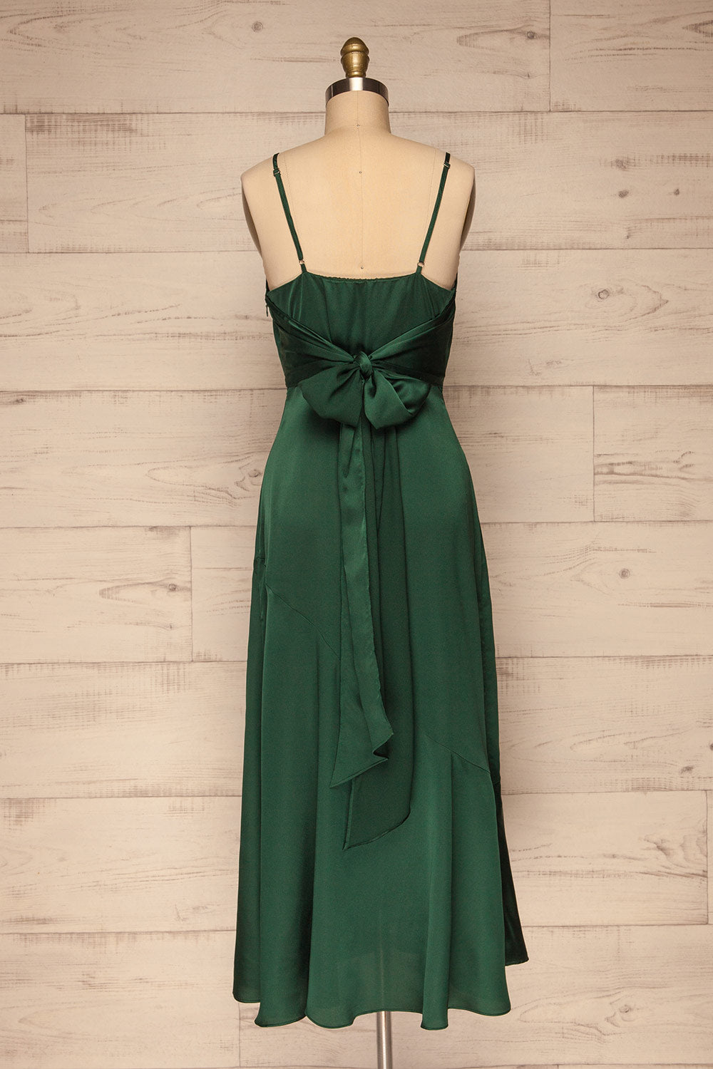 Athy Green V-Neck Midi Satin Dress | La petite garçonne back view