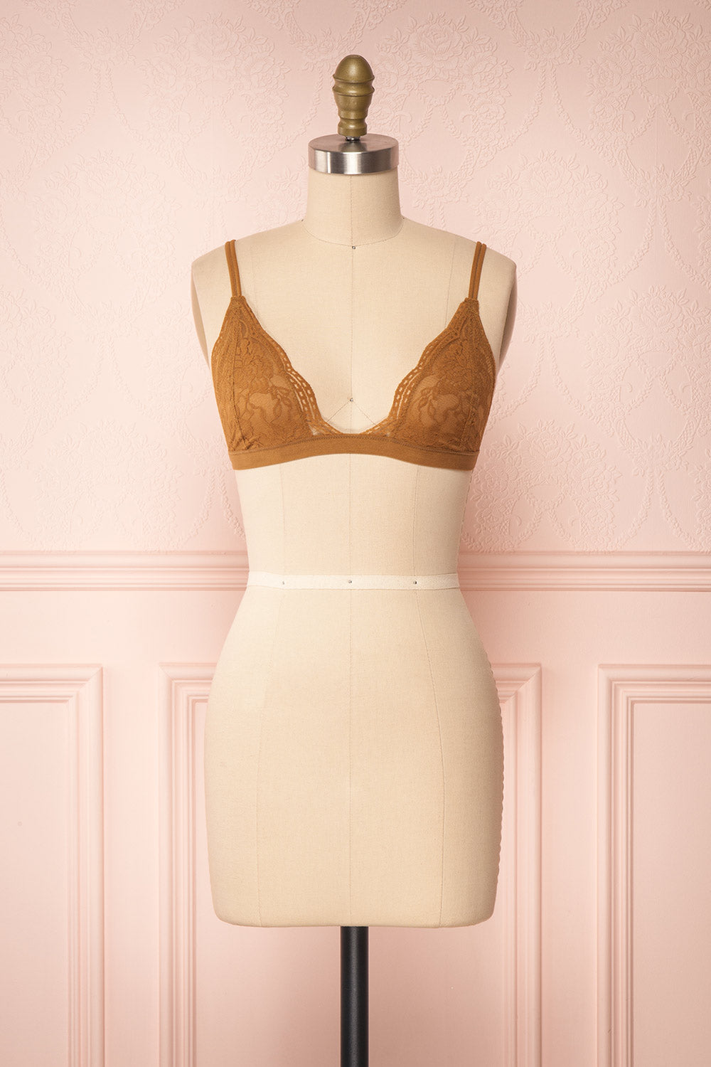 Ati Muscade Brown Lace Bralette front view | Boutique 1861