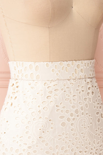 Aubane Cream Lace Midi Skirt w/ Back Slit | Boutique 1861 side close-up