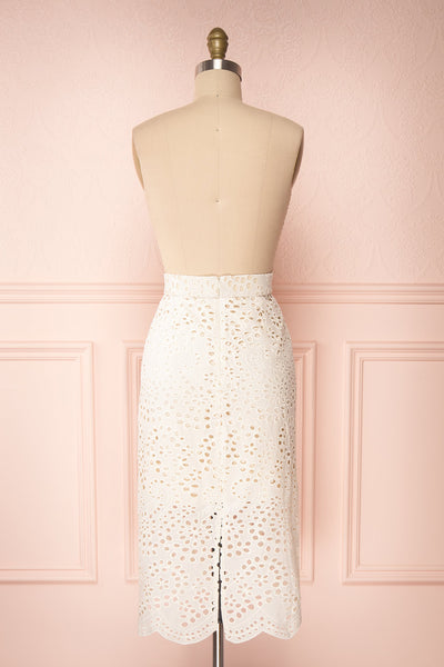 Aubane Cream Lace Midi Skirt w/ Back Slit | Boutique 1861 back view