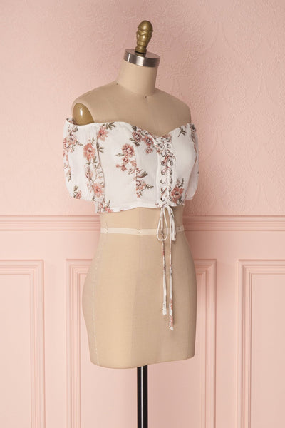 Aubrie White Floral Off-Shoulder Laced Crop Top | Boutique 1861 3