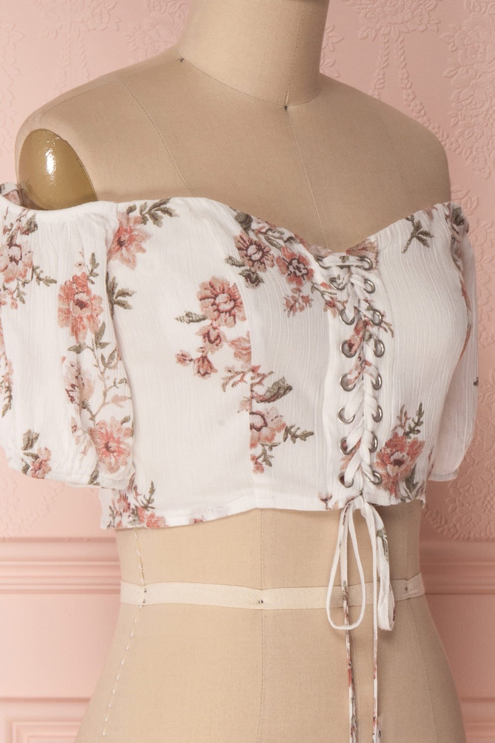 Aubrie White Floral Off-Shoulder Laced Crop Top | Boutique 1861 4