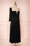 Augustina Black Velvet Midi A-Line Dress | Boutique 1861  side view