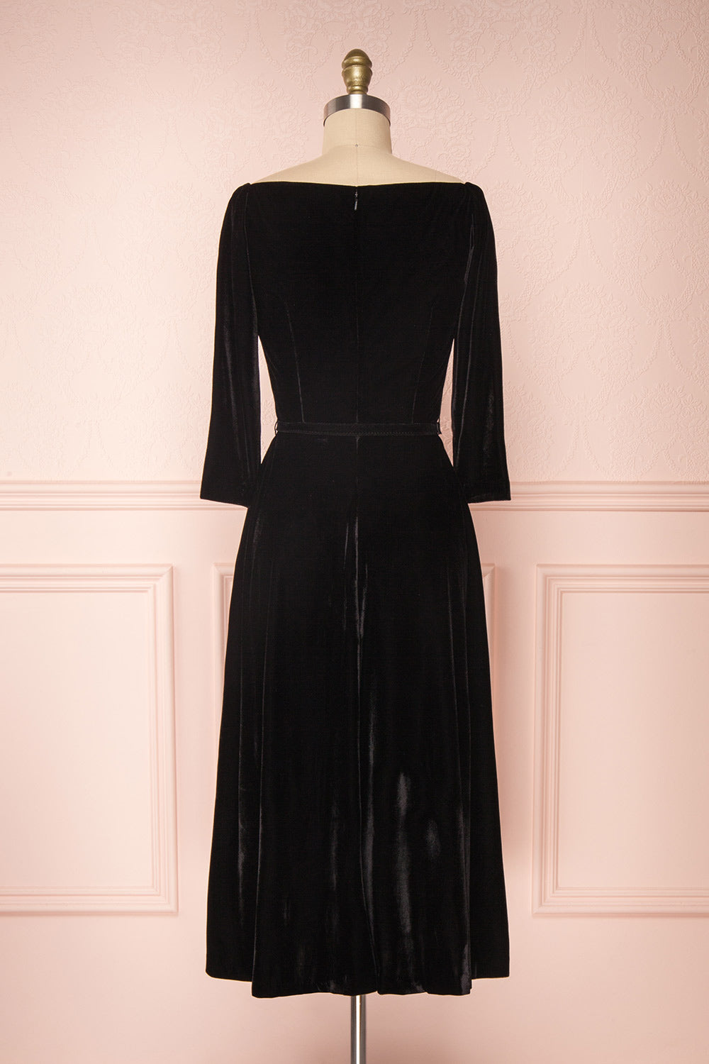 Augustina Black Velvet Midi A-Line Dress | Boutique 1861  back view