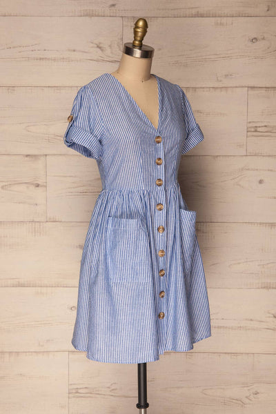 Augustow Blue & White Buttoned A-Line Dress | La Petite Garçonne 5