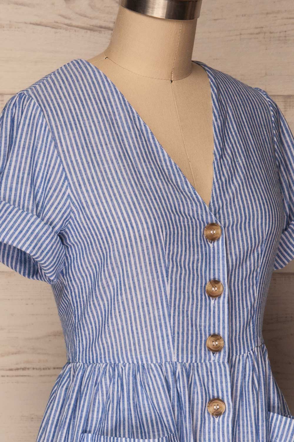 Augustow Blue & White Buttoned A-Line Dress | La Petite Garçonne 6