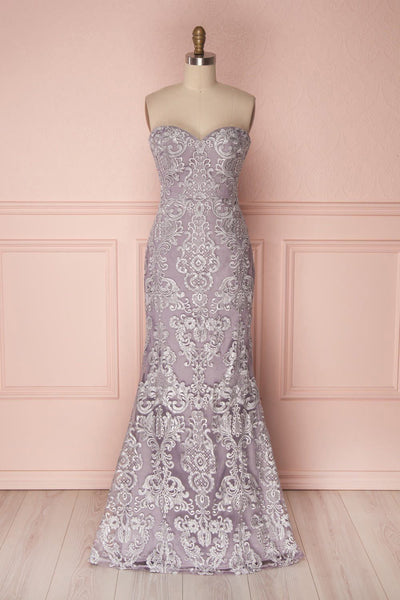 Auregane Brume Purple Lace Mermaid Bustier Dress | Boutique 1861 front