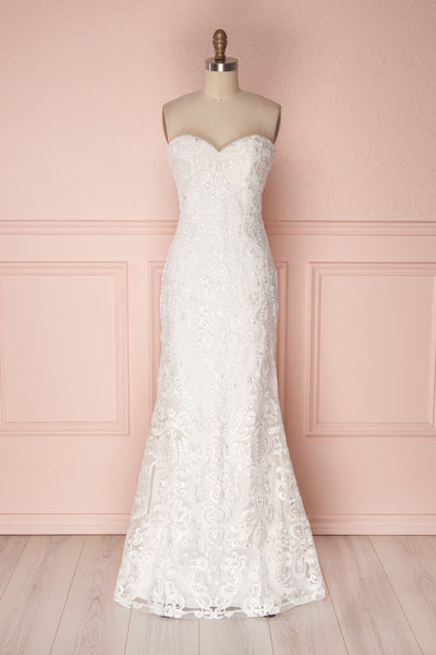 Auregane Neige White Lace Mermaid Bustier Bridal Dress | Boudoir 1861 front