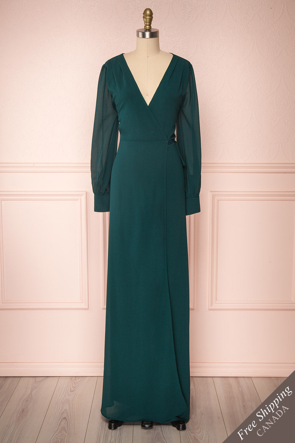 Aurelie Émeraude Green Maxi Wrap Dress | Boutique 1861 front view 