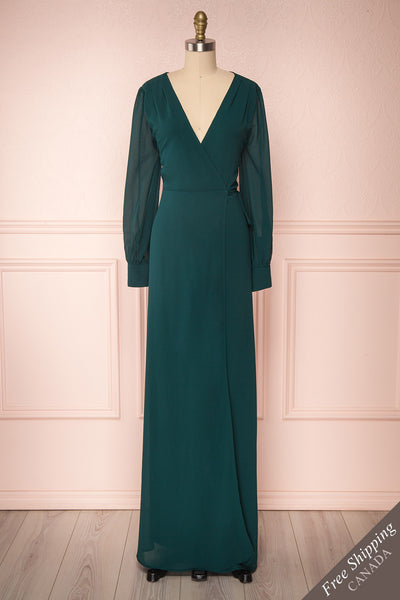Aurelie Émeraude Green Maxi Wrap Dress | Boutique 1861 front view