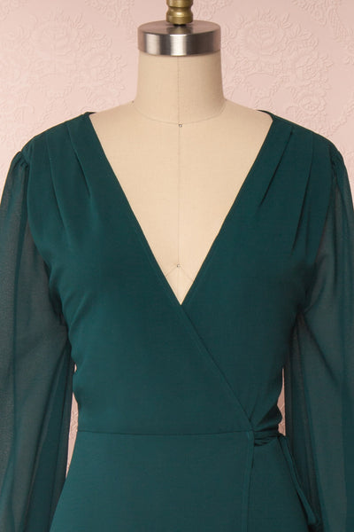 Aurelie Émeraude Green Maxi Wrap Dress | Boutique 1861 front close-up