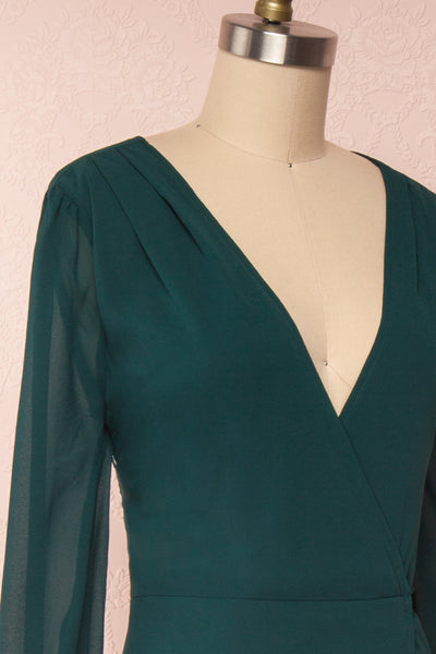 Aurelie Émeraude Green Maxi Wrap Dress | Boutique 1861 side close-up
