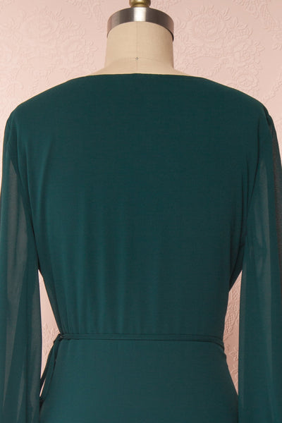 Aurelie Émeraude Green Maxi Wrap Dress | Boutique 1861 back close-up