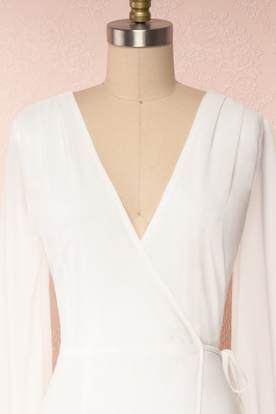 Aurelie Ivoire White Maxi Wrap Dress | Boutique 1861 front close-up