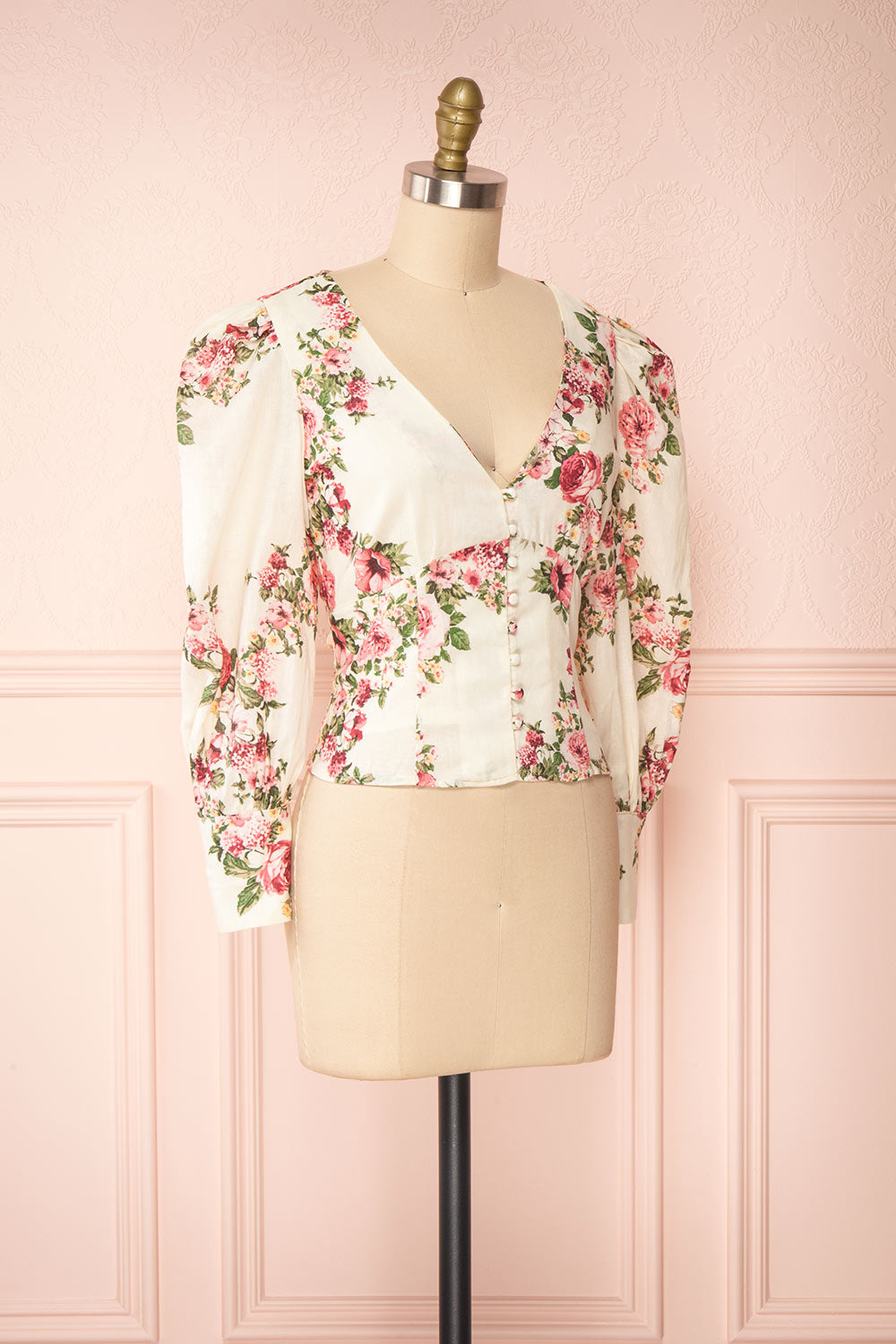 Aureole White Floral Button-Up Blouse | Boutique 1861 side view 