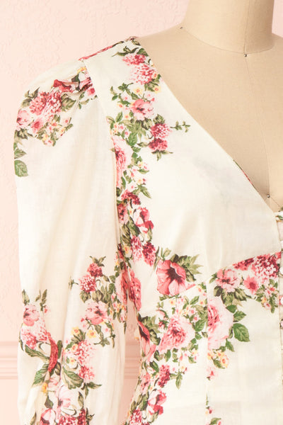 Aureole White Floral Button-Up Blouse | Boutique 1861 side close-up