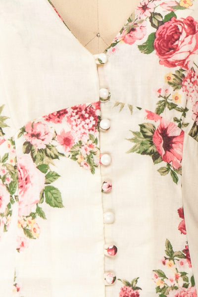 Aureole White Floral Button-Up Blouse | Boutique 1861 fabric