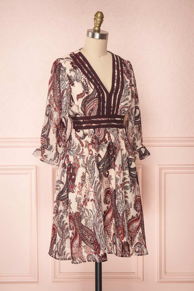 Aurianna Cream & Purple Paisley A-Line Summer Dress | Boutique 1861 3