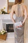 Aurore Sparkling Halter Dress w/ Slit | Boutique 1861 model back