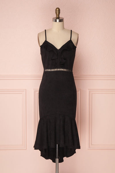 Auzrial Black Velvet Fitted Midi Dress | Boutique 1861