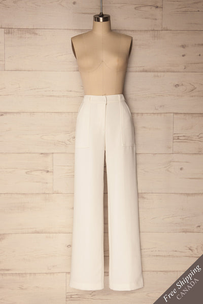 Averdobe Ivory Textured Wide Leg Dress Pants | La Petite Garçonne