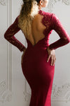 Awena Burgundy Lace Open Back Maxi Mermaid Dress | Boutique 1861