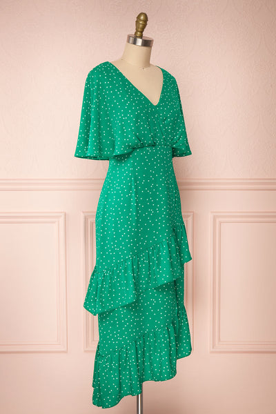 Ayelen Green Polka Dot Midi Dress w/ Frills | Boutique 1861 side view