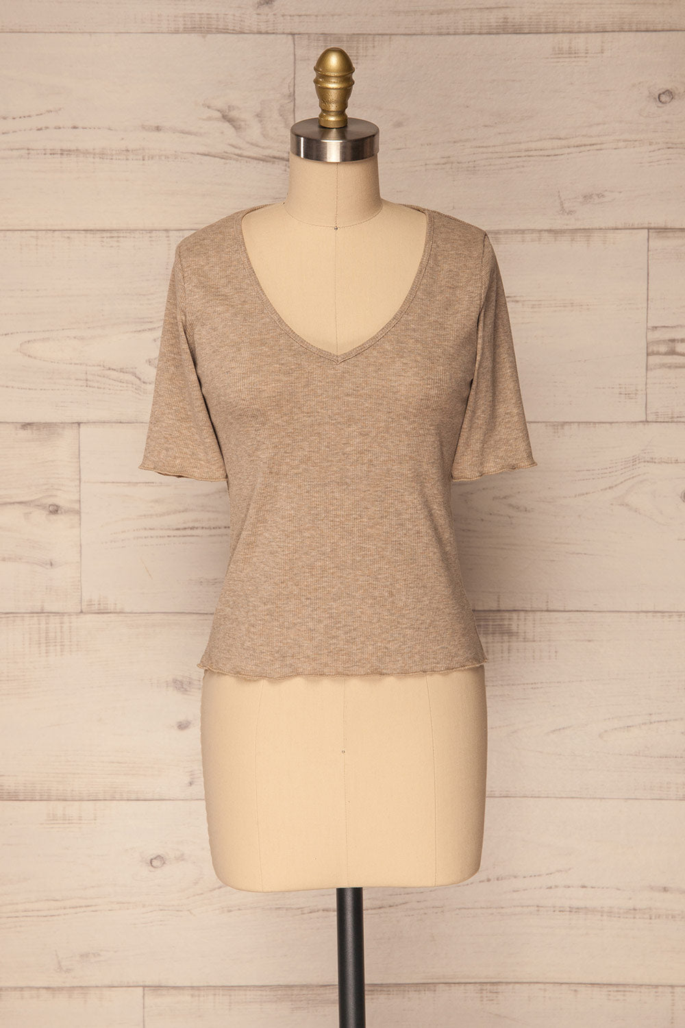 Ayeneux Taupe Short Sleeved Crop Top | La Petite Garçonne 1