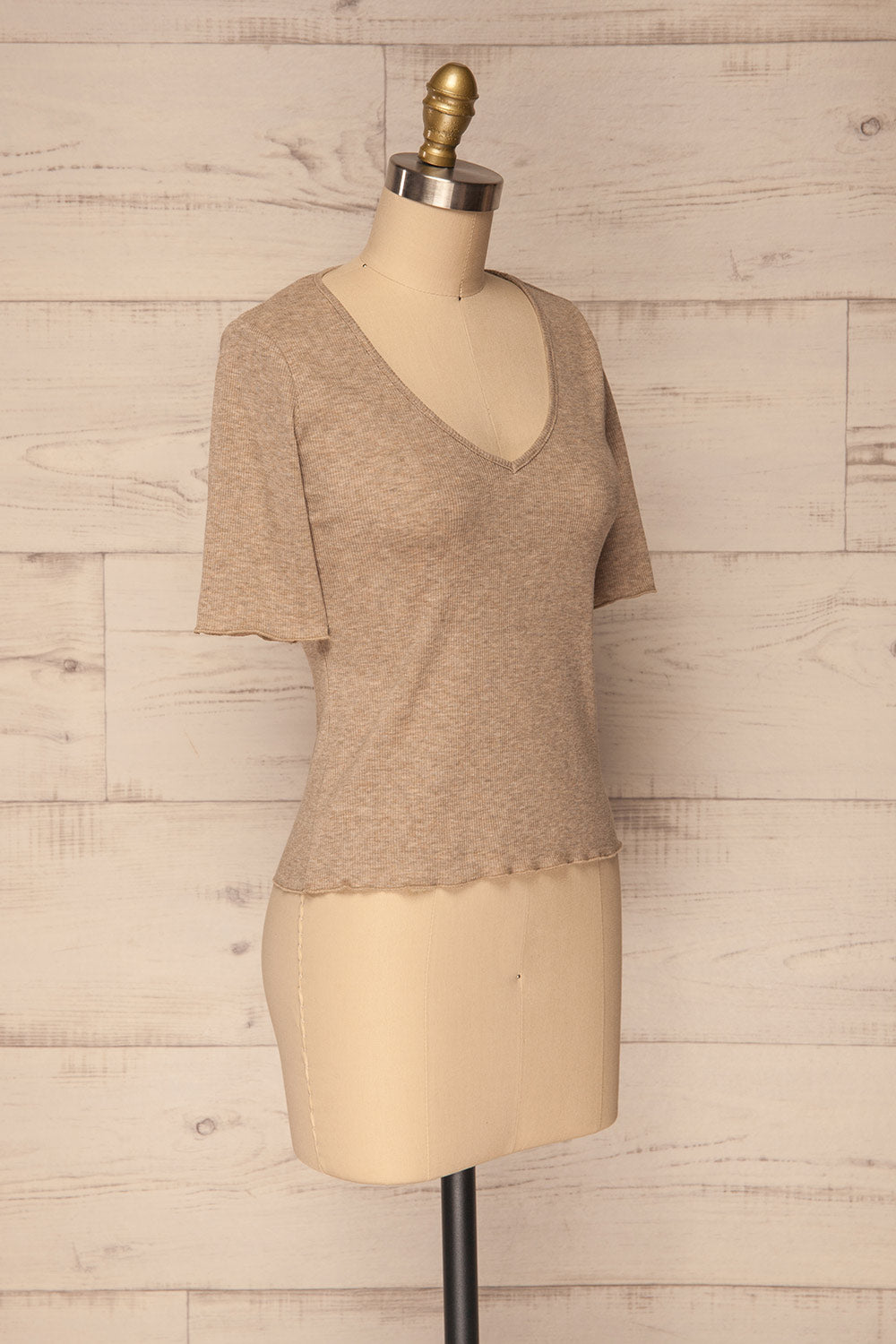 Ayeneux Taupe Short Sleeved Crop Top | La Petite Garçonne 3