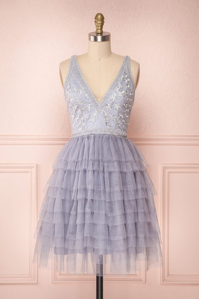 Ayten Mystery Grey Floral Tulle A-Line Dress | Boutique 1861 plus