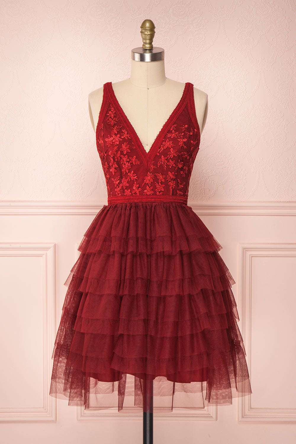 Ayten Passion Burgundy Floral Tulle A-Line Dress | Boutique 1861 front