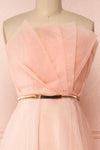Azeline Blush Pleated Tulle Prom Dress | Boutique 1861 front close-up belt