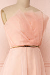 Azeline Blush Pleated Tulle Prom Dress | Boutique 1861 side close-up