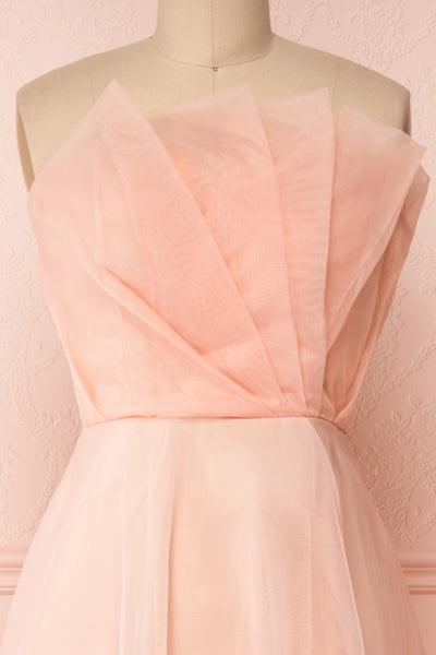 Azeline Blush Pleated Tulle Prom Dress | Boutique 1861 front close-up