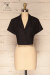 Azuay Black Button-Up Crop Top w Shirt Collar | La Petite Garçonne plus