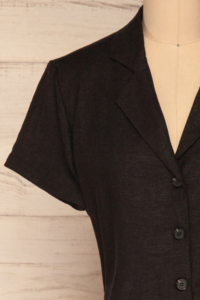 Azuay Black Button-Up Crop Top w Shirt Collar | La Petite Garçonne 3