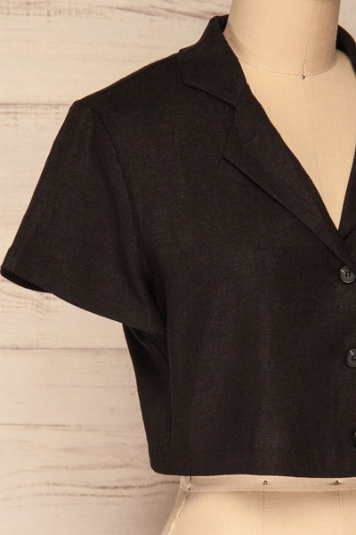 Azuay Black Button-Up Crop Top w Shirt Collar | La Petite Garçonne 5