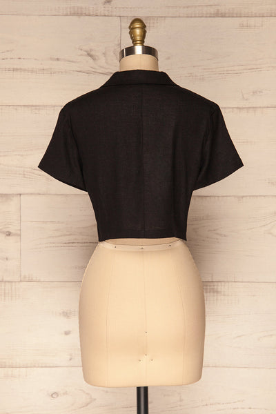 Azuay Black Button-Up Crop Top w Shirt Collar | La Petite Garçonne 6
