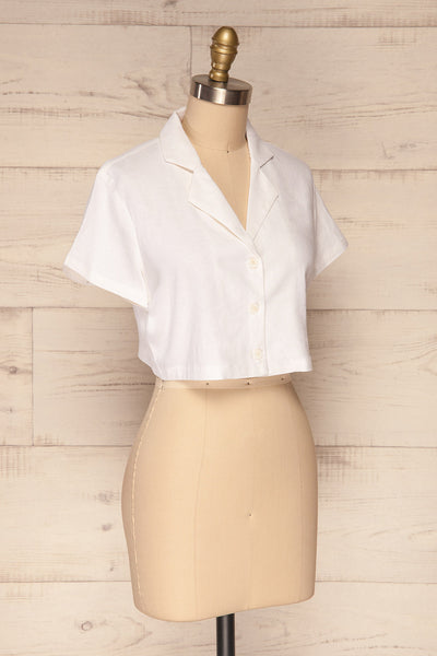 Azuay Ivory Button-Up Crop Top w Shirt Collar | La Petite Garçonne 4