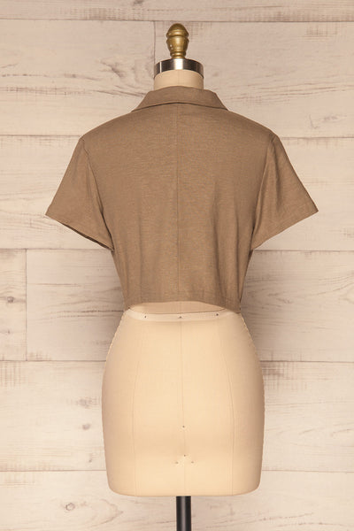 Azuay Taupe Button-Up Crop Top w Shirt Collar | La Petite Garçonne 6