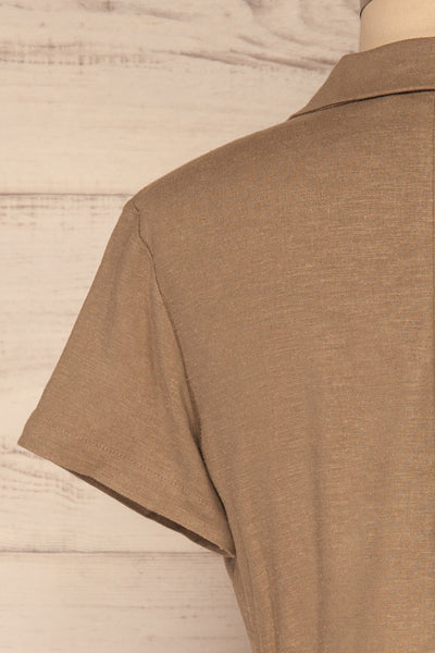 Azuay Taupe Button-Up Crop Top w Shirt Collar | La Petite Garçonne 7