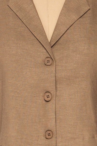 Azuay Taupe Button-Up Crop Top w Shirt Collar | La Petite Garçonne 8