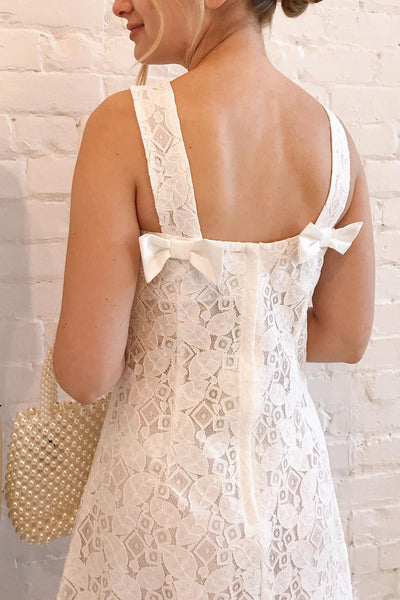 Babettine White Lace Maxi A-Line Bridal Dress | Boudoir 1861 model back 1