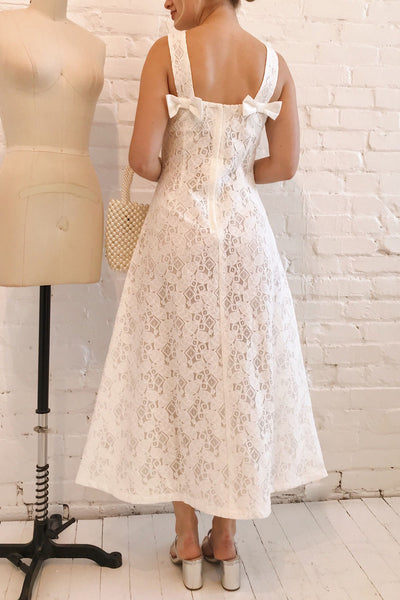 Babettine White Lace Maxi A-Line Bridal Dress | Boudoir 1861 model back 2