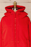 Bachillero Red Cropped Puffer Jacket | La petite garçonne front close-up