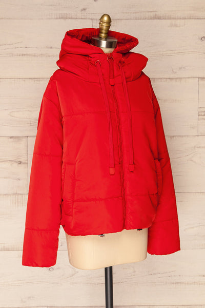 Bachillero Red Cropped Puffer Jacket | La petite garçonne side view
