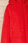 Bachillero Red Cropped Puffer Jacket | La petite garçonne side close-up